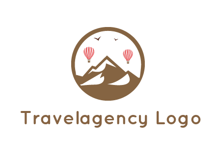 travel logo with hot air balloons over mountains