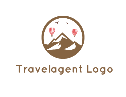 travel logo with hot air balloons over mountains