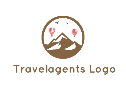 travel logo with hot air balloons over mountains