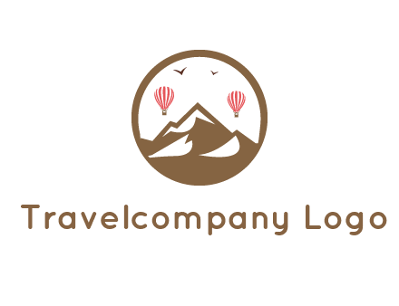 travel logo with hot air balloons over mountains