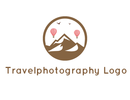 travel logo with hot air balloons over mountains