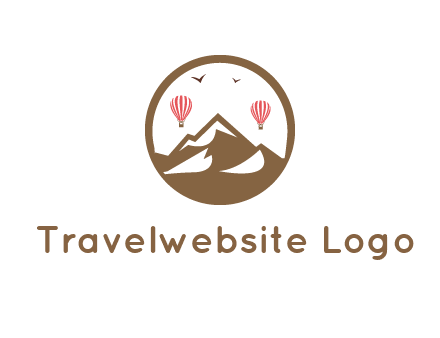 travel logo with hot air balloons over mountains