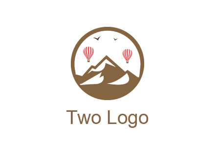 travel logo with hot air balloons over mountains