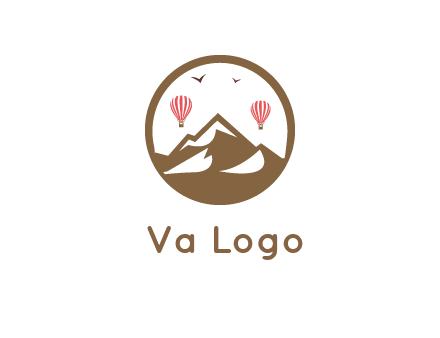 travel logo with hot air balloons over mountains