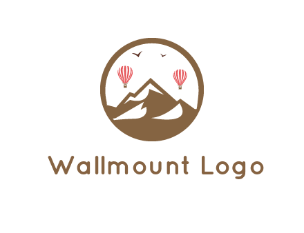 travel logo with hot air balloons over mountains
