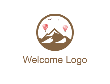travel logo with hot air balloons over mountains