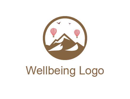 travel logo with hot air balloons over mountains