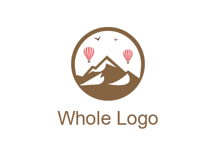 travel logo with hot air balloons over mountains