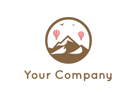 travel logo with hot air balloons over mountains