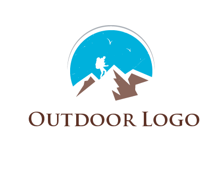 hiker climbing mountains logo