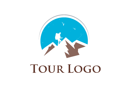 hiker climbing mountains logo