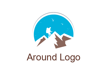 hiker climbing mountains logo