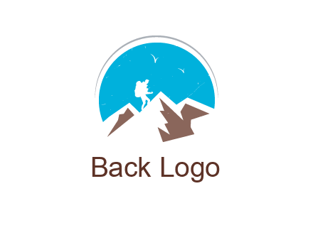 hiker climbing mountains logo