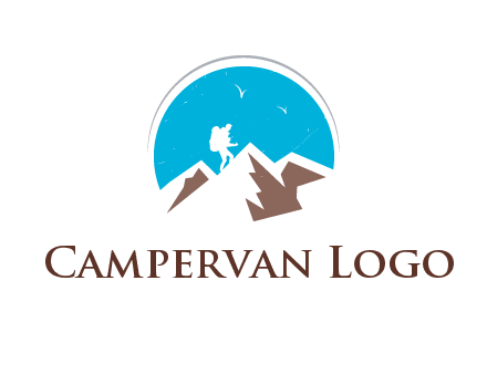 hiker climbing mountains logo