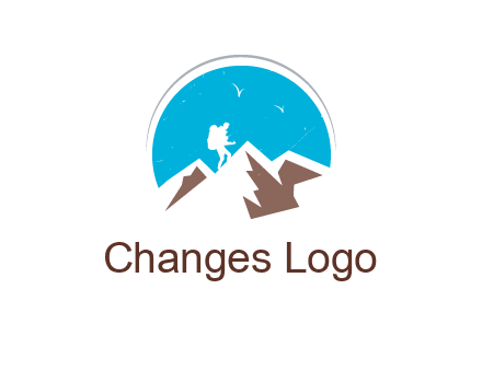 hiker climbing mountains logo