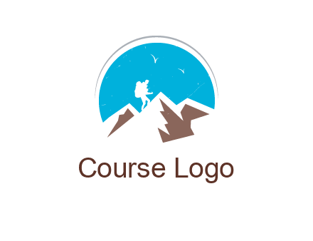 hiker climbing mountains logo