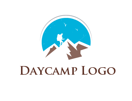 hiker climbing mountains logo