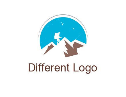 hiker climbing mountains logo
