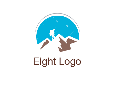 hiker climbing mountains logo