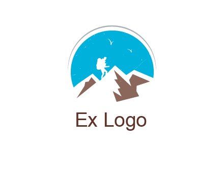 hiker climbing mountains logo