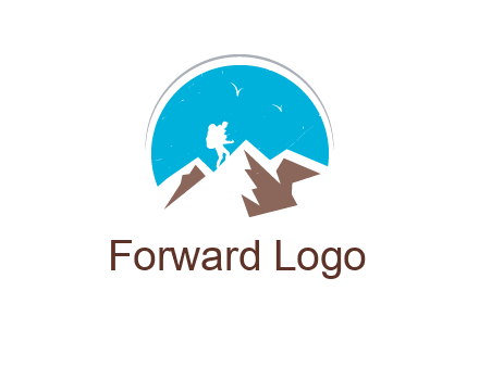 hiker climbing mountains logo