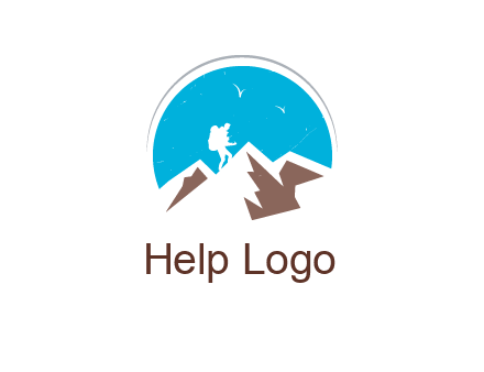 hiker climbing mountains logo