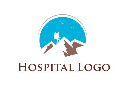 hiker climbing mountains logo