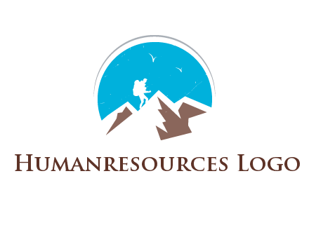 hiker climbing mountains logo