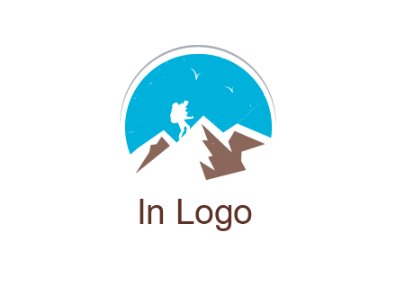 hiker climbing mountains logo