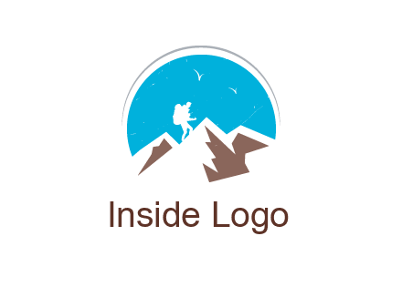 hiker climbing mountains logo