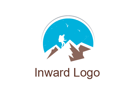 hiker climbing mountains logo