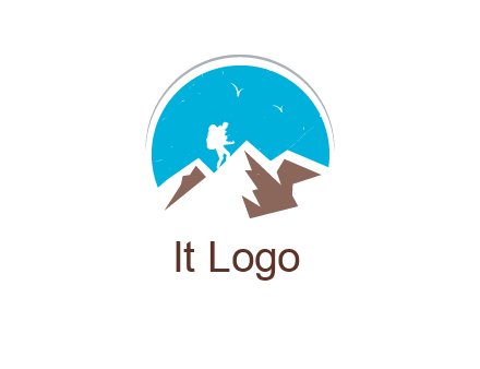 hiker climbing mountains logo