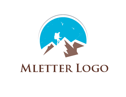 hiker climbing mountains logo