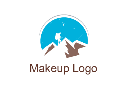 hiker climbing mountains logo