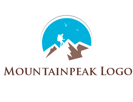 hiker climbing mountains logo