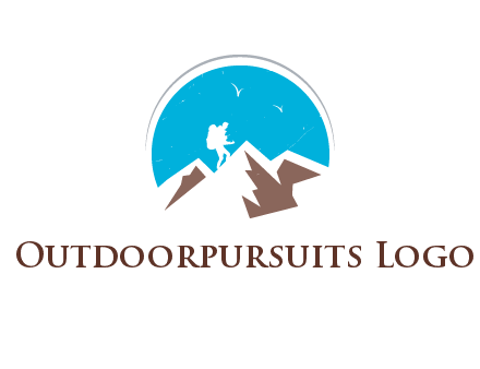 hiker climbing mountains logo