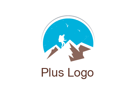 hiker climbing mountains logo