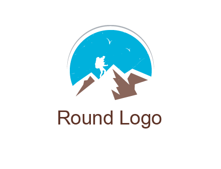 hiker climbing mountains logo