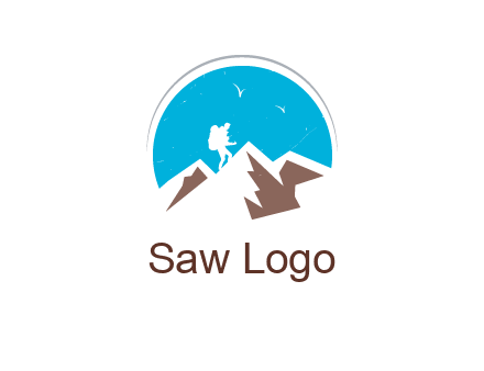 hiker climbing mountains logo