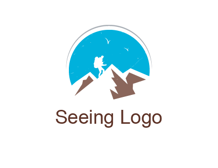 hiker climbing mountains logo