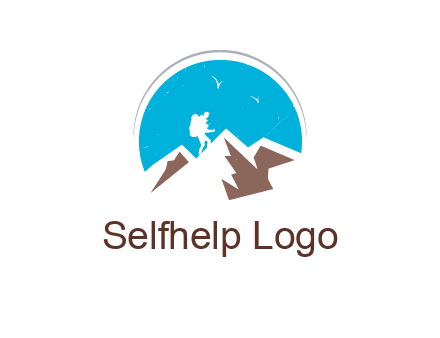 hiker climbing mountains logo