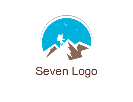 hiker climbing mountains logo