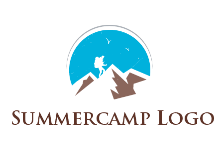 hiker climbing mountains logo