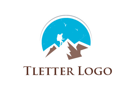 hiker climbing mountains logo