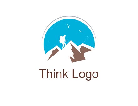 hiker climbing mountains logo