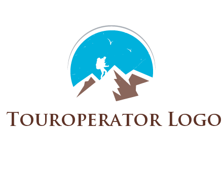 hiker climbing mountains logo