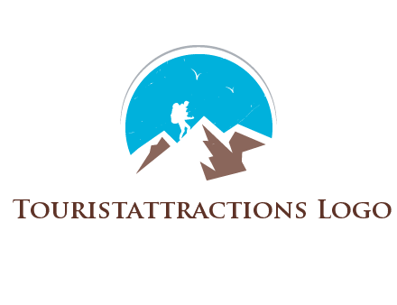 hiker climbing mountains logo