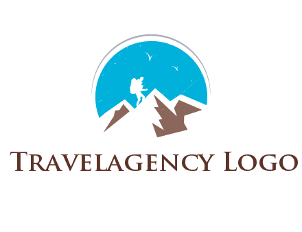 hiker climbing mountains logo