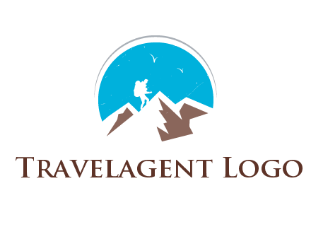 hiker climbing mountains logo