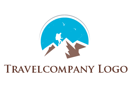 hiker climbing mountains logo